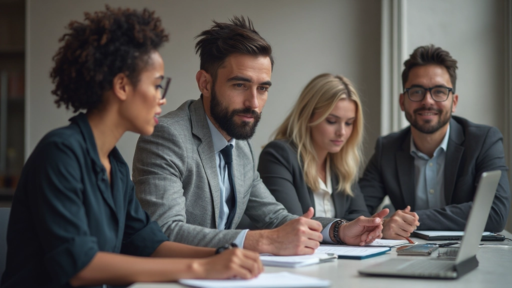 Team van diverse professionals die samen in een modern kantoor werken en ideeën uitwisselen